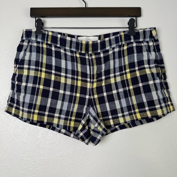 Joie linen‎ plaid blue yellow shorts 8 - Picture 3 of 11
